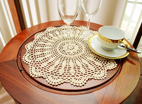 Crochet Round Placemat. 16" Round. Wheat color. 2 pieces pack